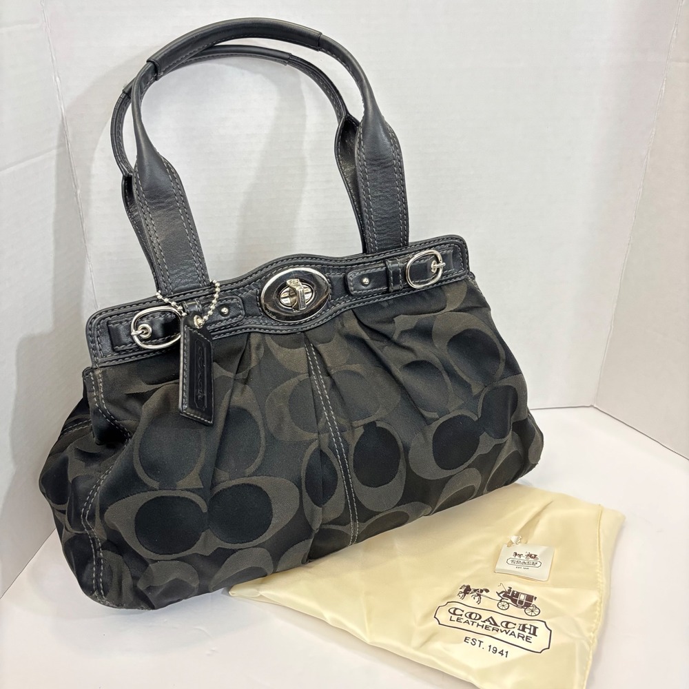 Vtg Y2K Coach Signature Madison Garnet Turnlock Tote Shoulder Bag 13906